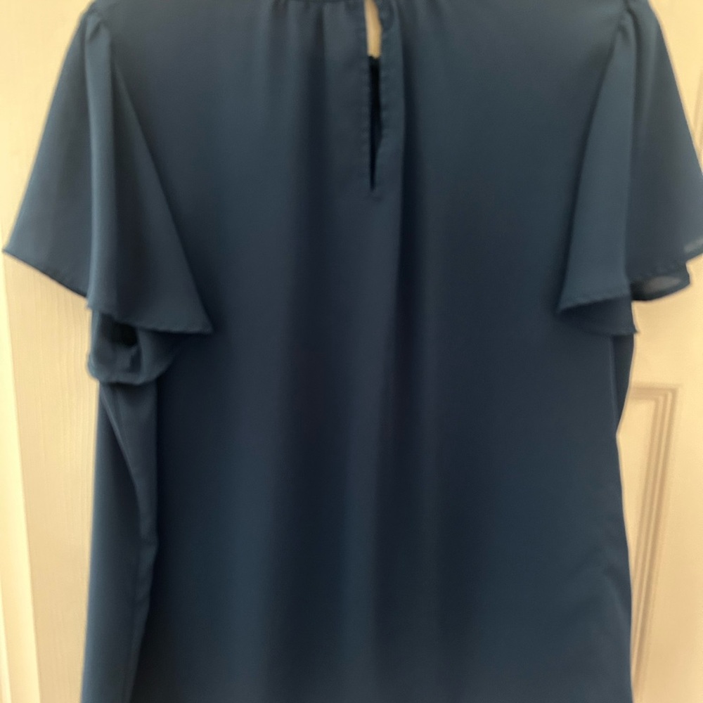 LOFT Blue Ruffle Neck Blouse - Picture 3 of 4